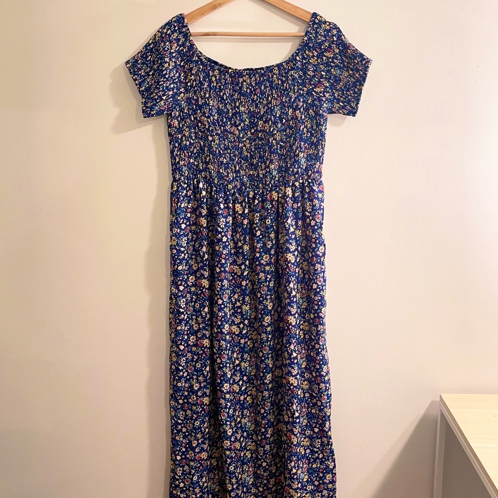 Dry Goods Cozy Co. Blue Floral Smocked Maxi Dress
